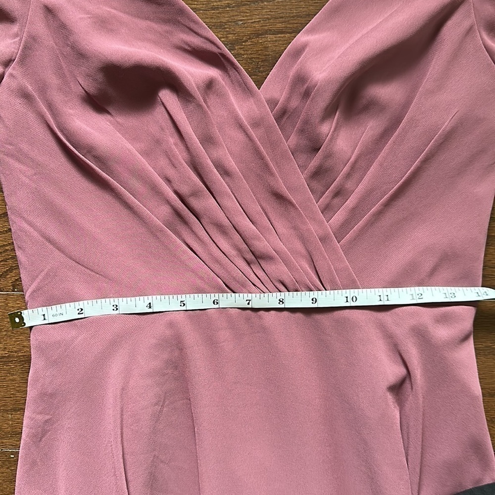 David’s Bridal A-Line Gown Surplice V-Neck Ruffle Sleeve Chiffon Pastel Purple - Picture 15 of 16